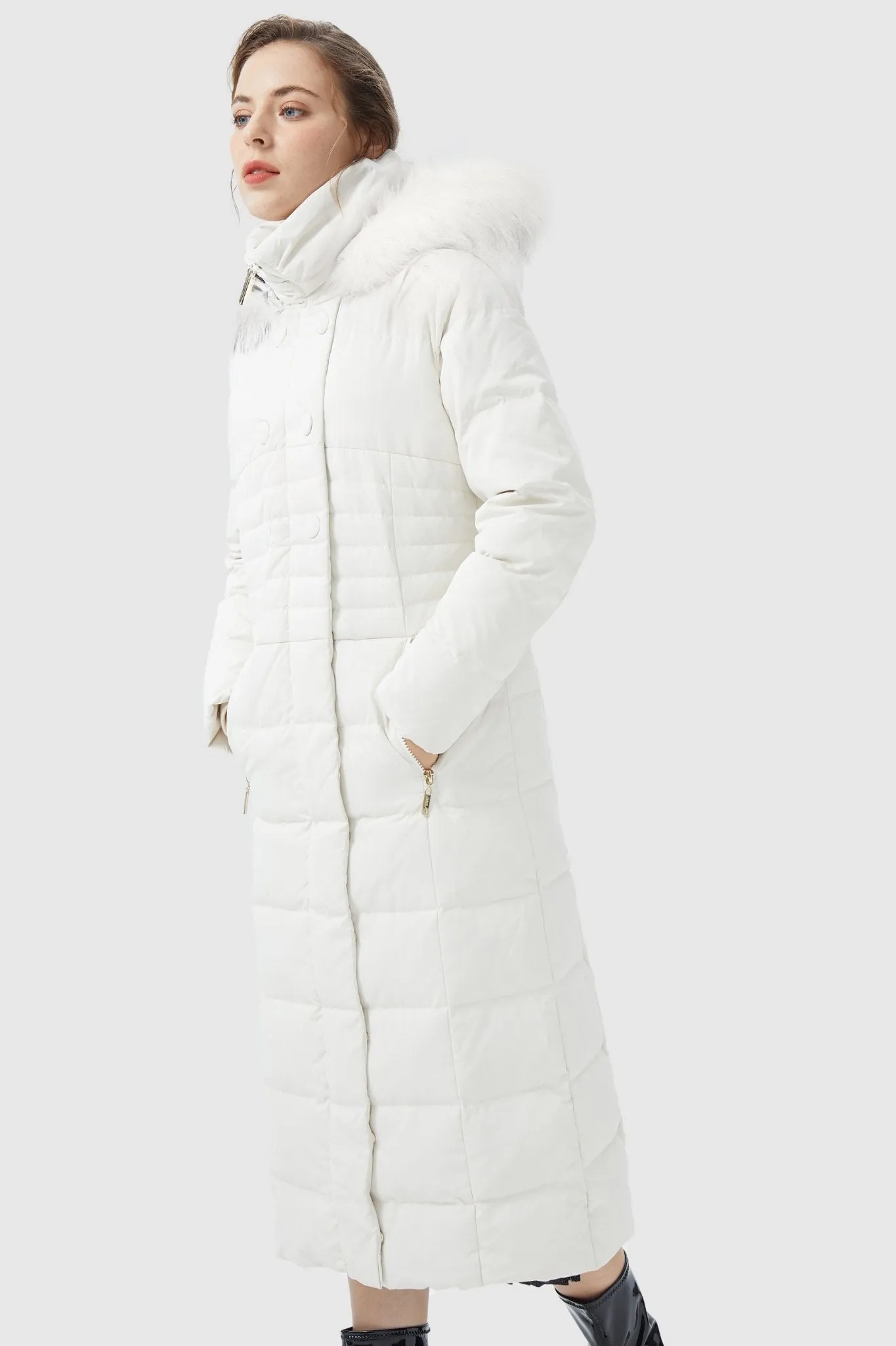 Long Puffer Coat with Hood Fur