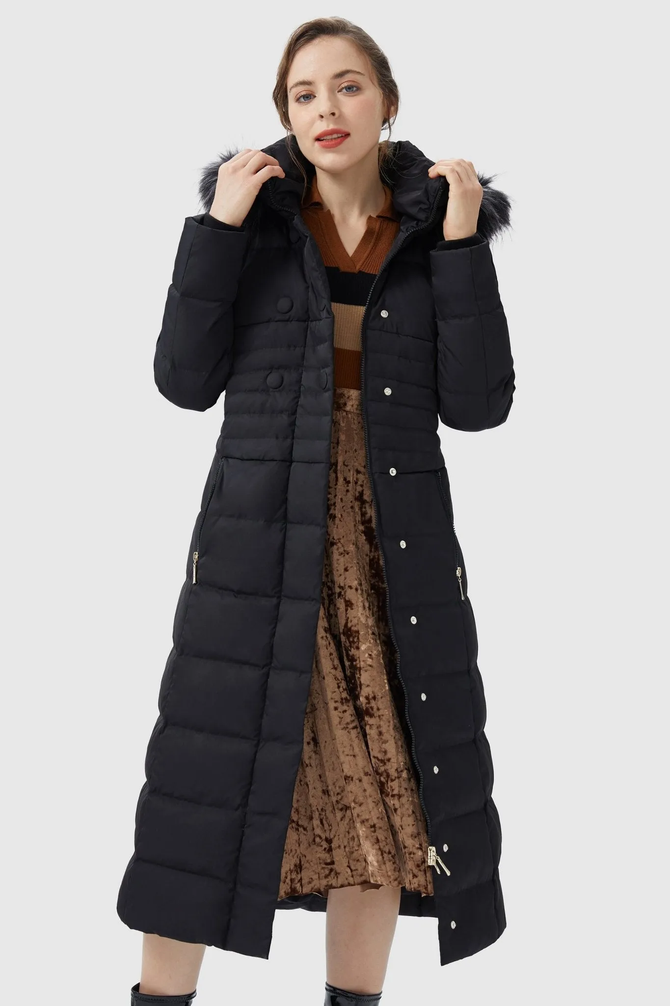 Long Puffer Coat with Hood Fur