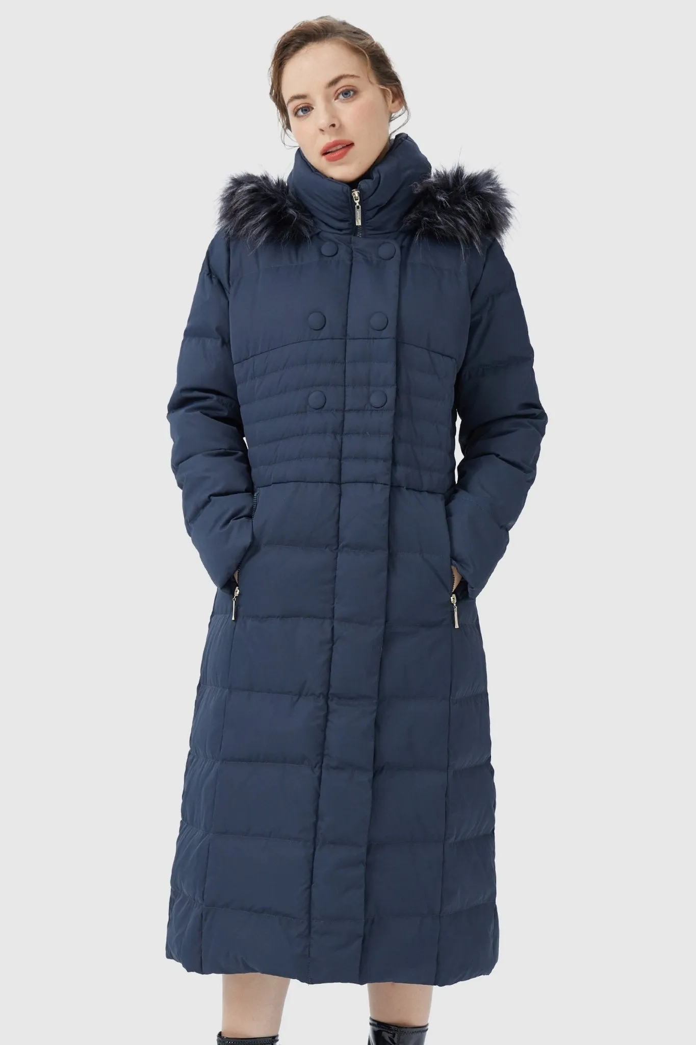 Long Puffer Coat with Hood Fur