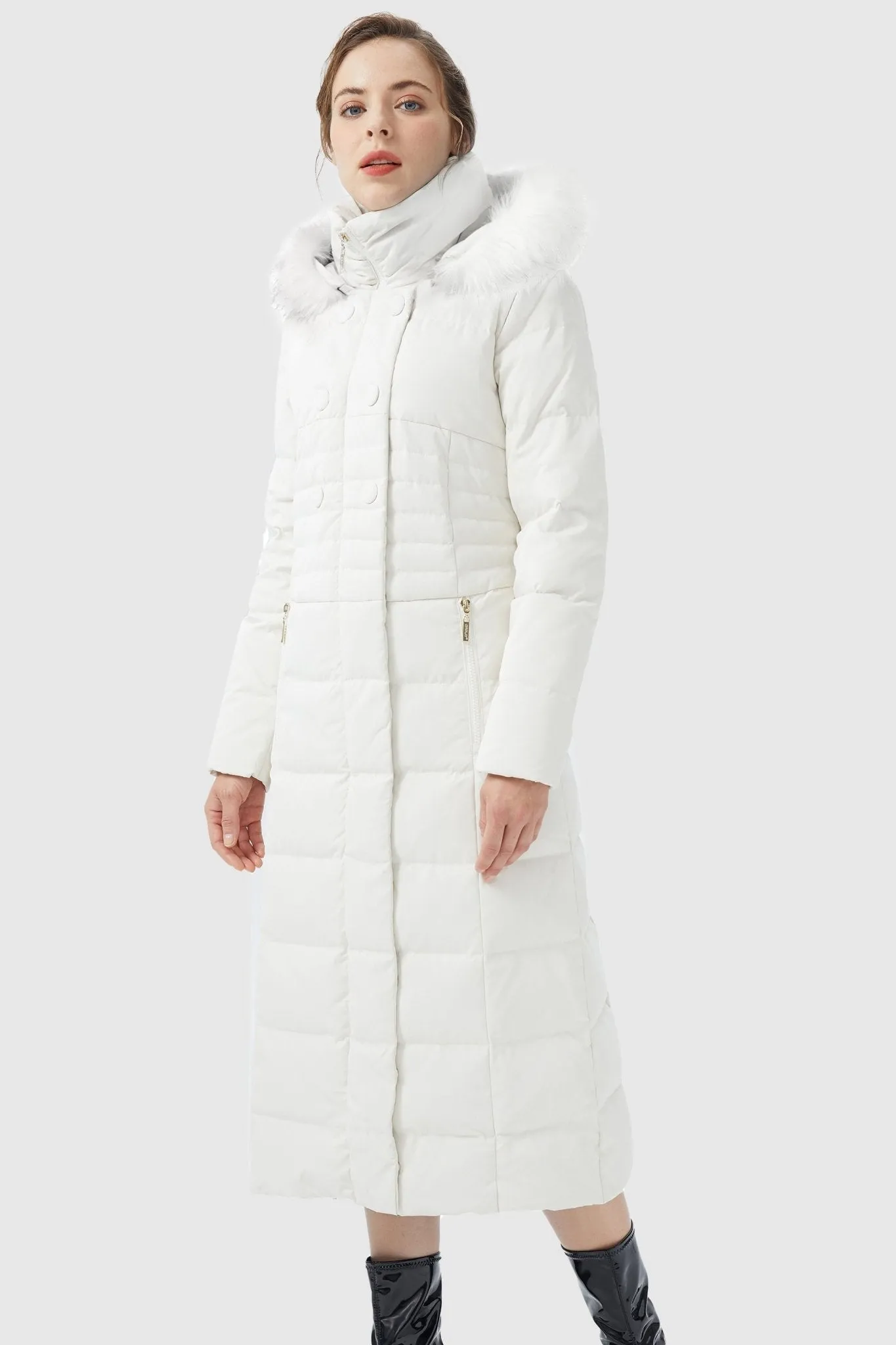 Long Puffer Coat with Hood Fur