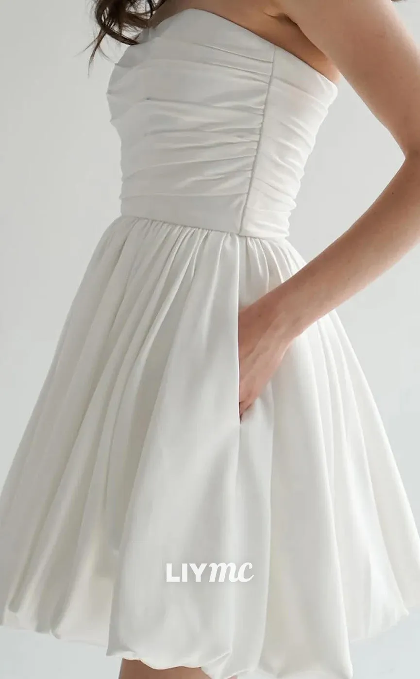 LW941 - Straight Across Sleeveless Pleated A-Line Short Beach Wedding Dress