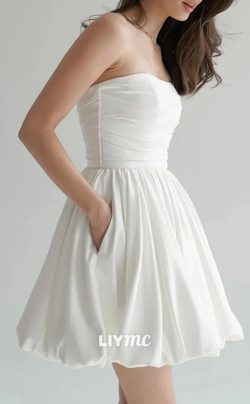 LW941 - Straight Across Sleeveless Pleated A-Line Short Beach Wedding Dress