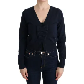 MARGHI LO' Elegant Blue Wool Cardigan Sweater