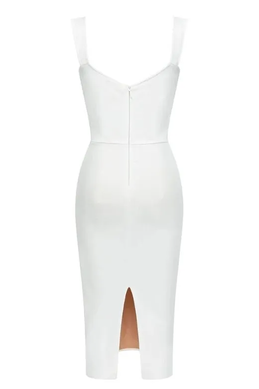 Marilyn Bodycon Wrap Midi Dress - Pearl White