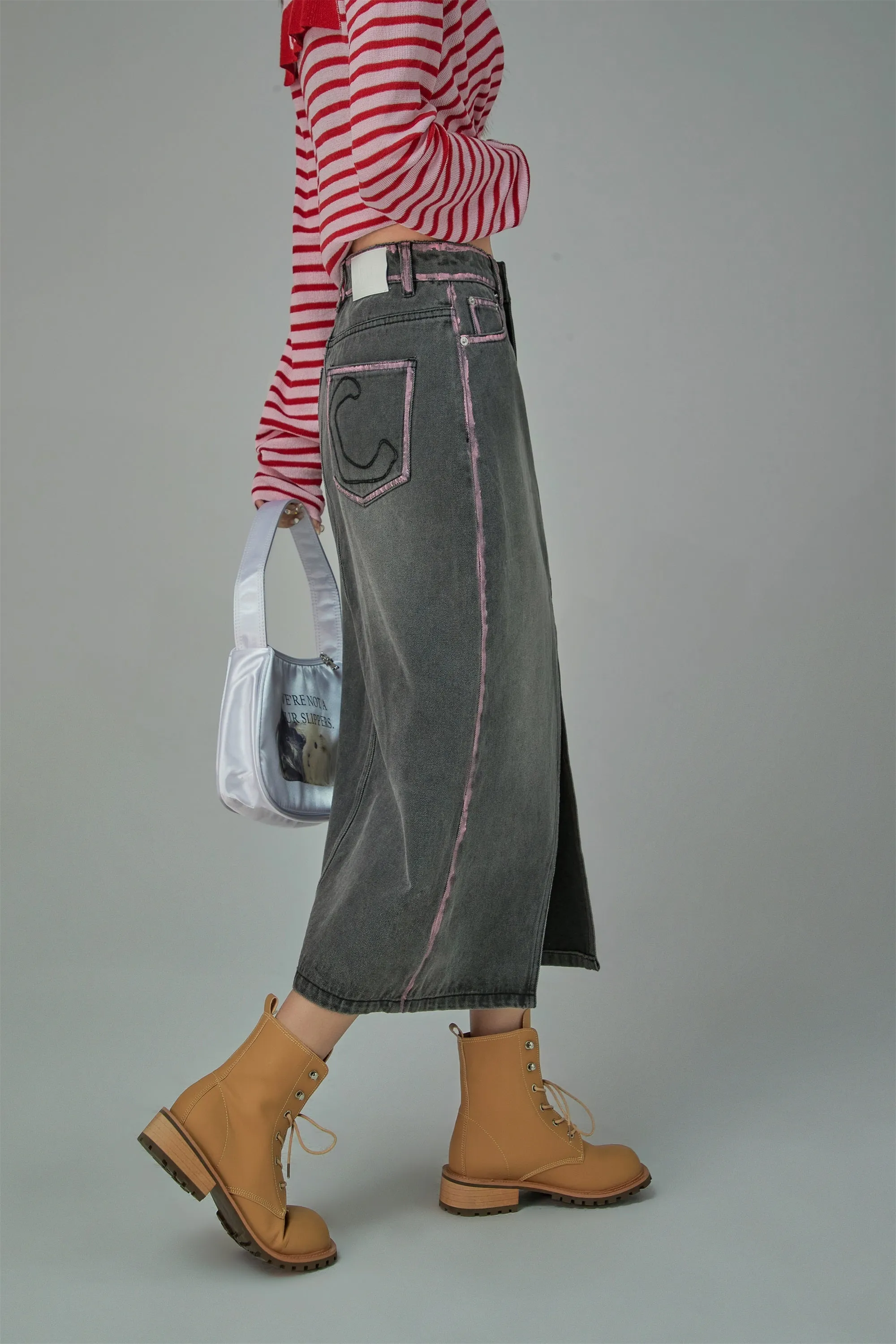 Maxi Front Slit Long Denim Skirt