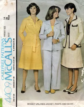 McCall's 4409 Womens Safari Style Jacket Skirt & Pants 1970s Vintage Sewing Pattern Size 14 Bust 36 inches