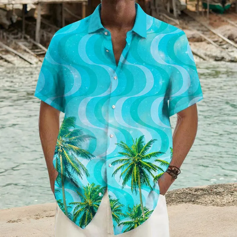 Men's Casual Palm Printed Short-Sleeved Shirt 14434249YY