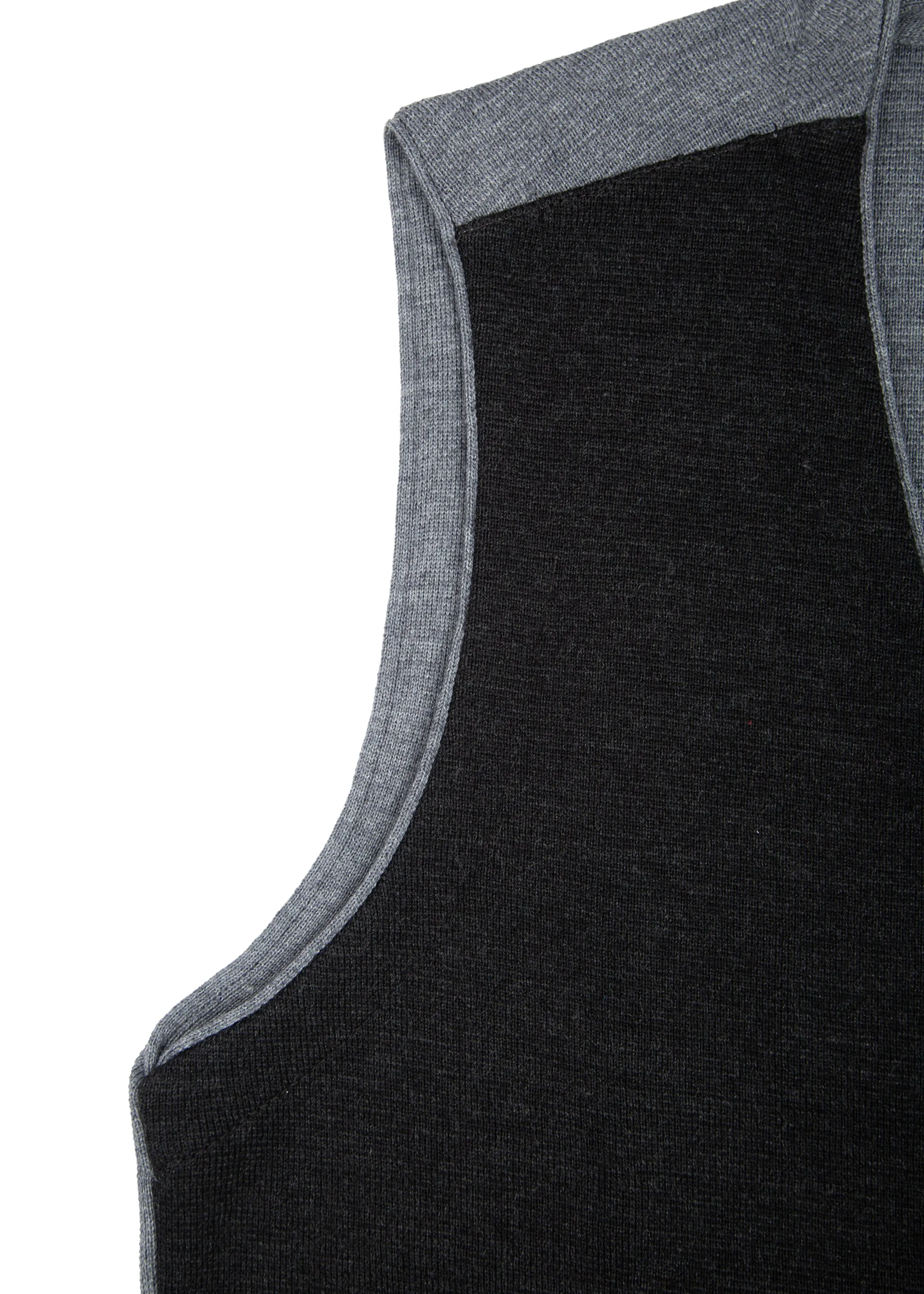 Men's Charcoal Knitted Waistcoat | Long Woollen Sleeveless Cardigan