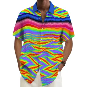 Men's Rainbow Stripe Hawaii Short-Sleeved Shirt 13086874YY