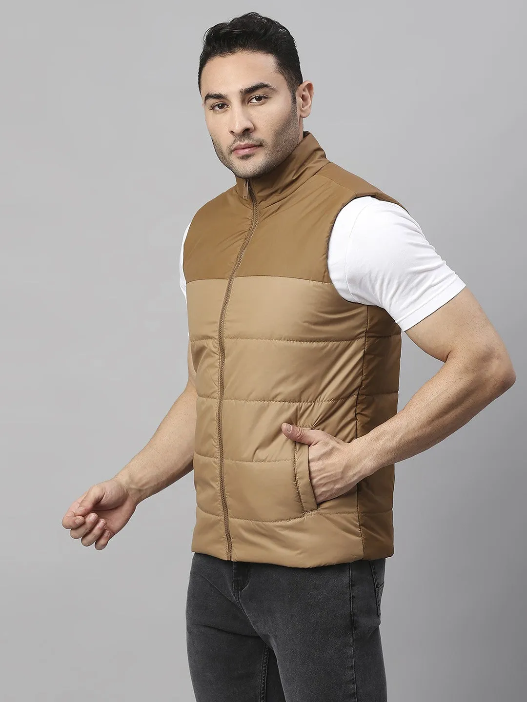 Mens Sleeveless Jacket - Lightweight Casual Winterwear  (Camel)