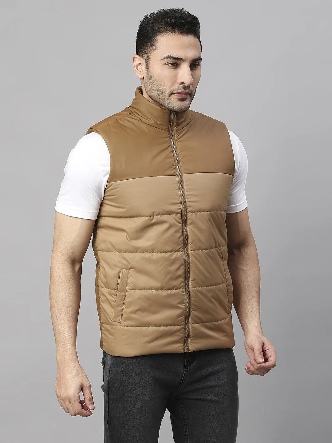 Mens Sleeveless Jacket - Lightweight Casual Winterwear  (Camel)