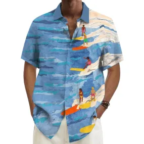 Men's Surfing Beach Printed Short-Sleeved Shirt 65753967YY