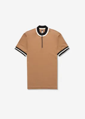 Mercerised Cotton Half Zip Polo Camel