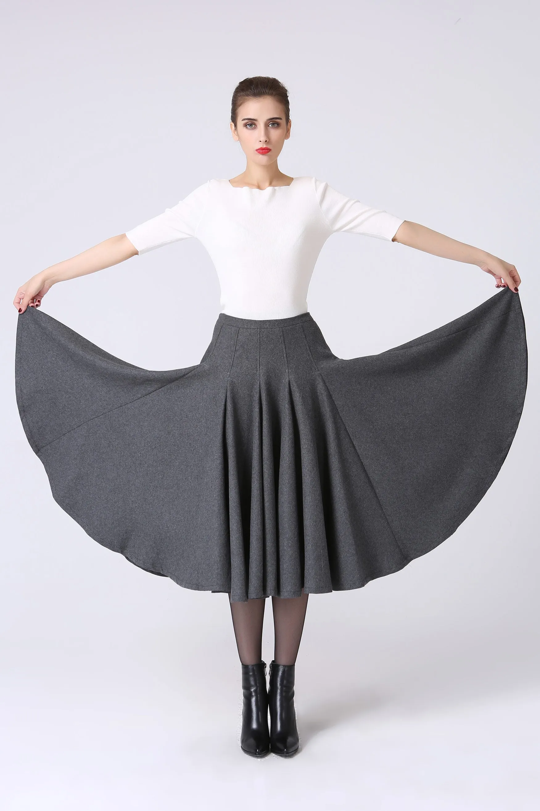 Minimalist flare skirt for winter,  women's full pleated skirt 1066#