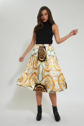 Multicolour Pleated Satin Skirt