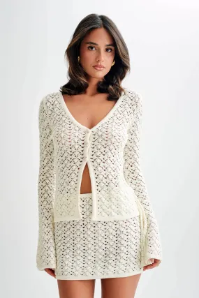 Murphy Long Sleeve Knit Shell Button Cardigan - White