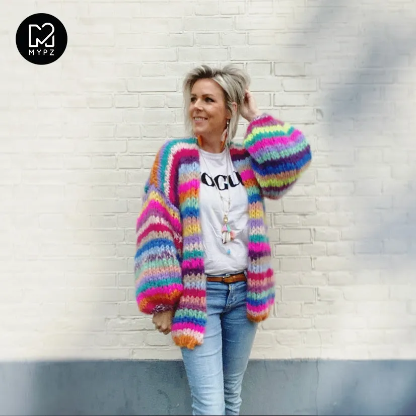 MYPZ Chunky Mohair Rainbow Cardigan Striped