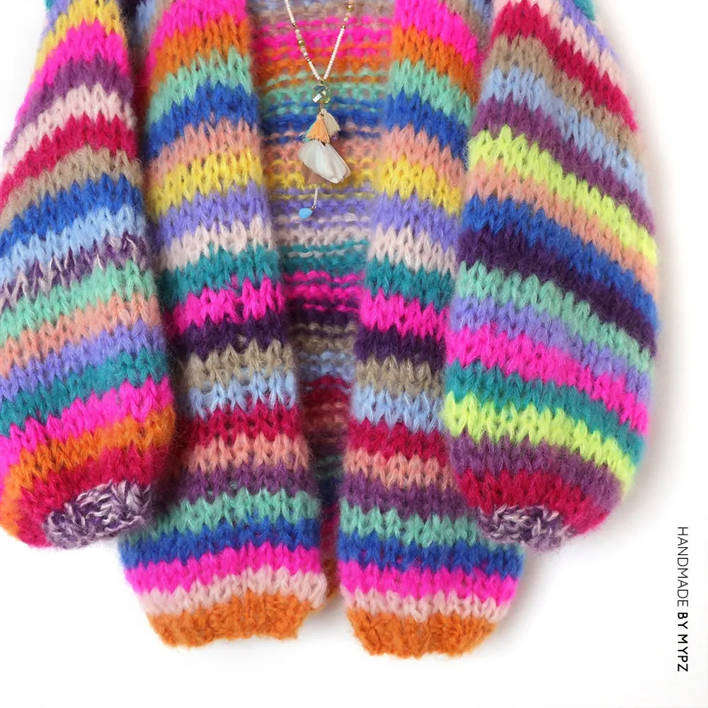 MYPZ Chunky Mohair Rainbow Cardigan Striped