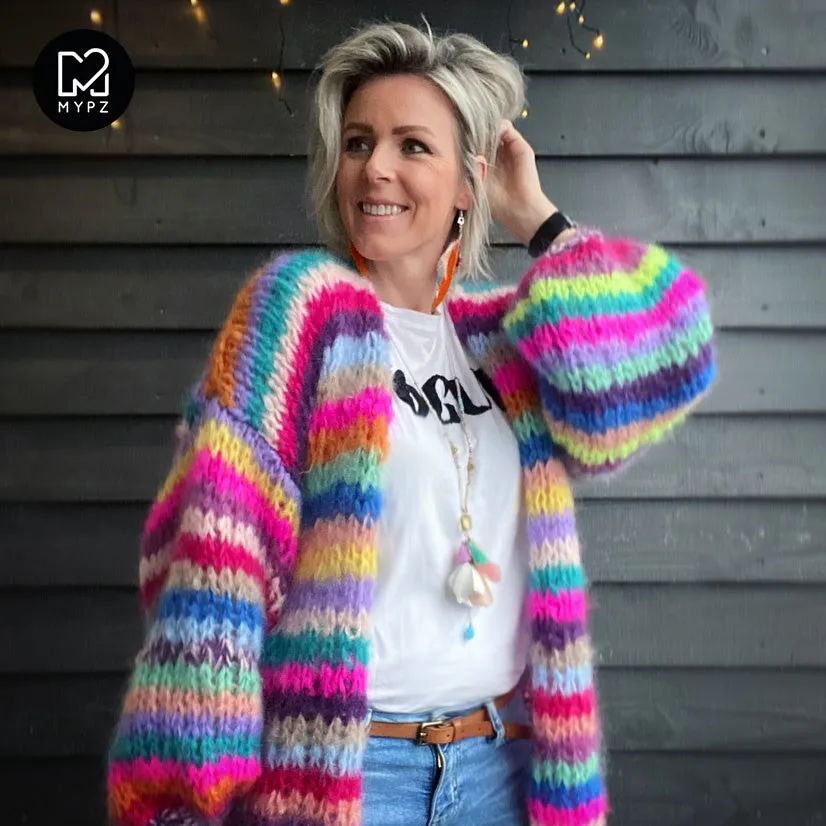 MYPZ Chunky Mohair Rainbow Cardigan Striped