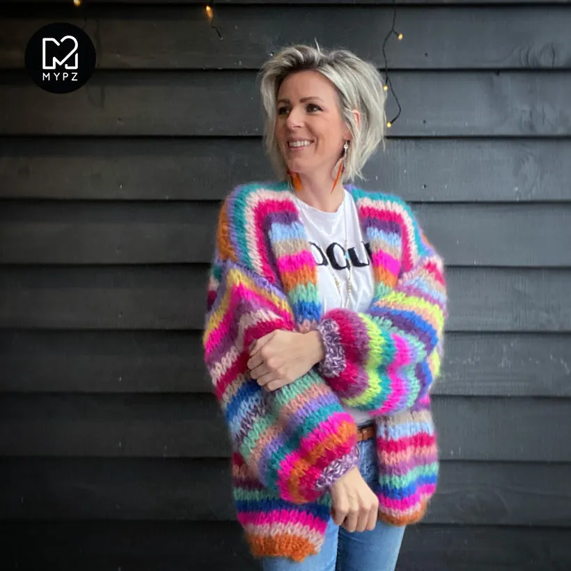 MYPZ Chunky Mohair Rainbow Cardigan Striped