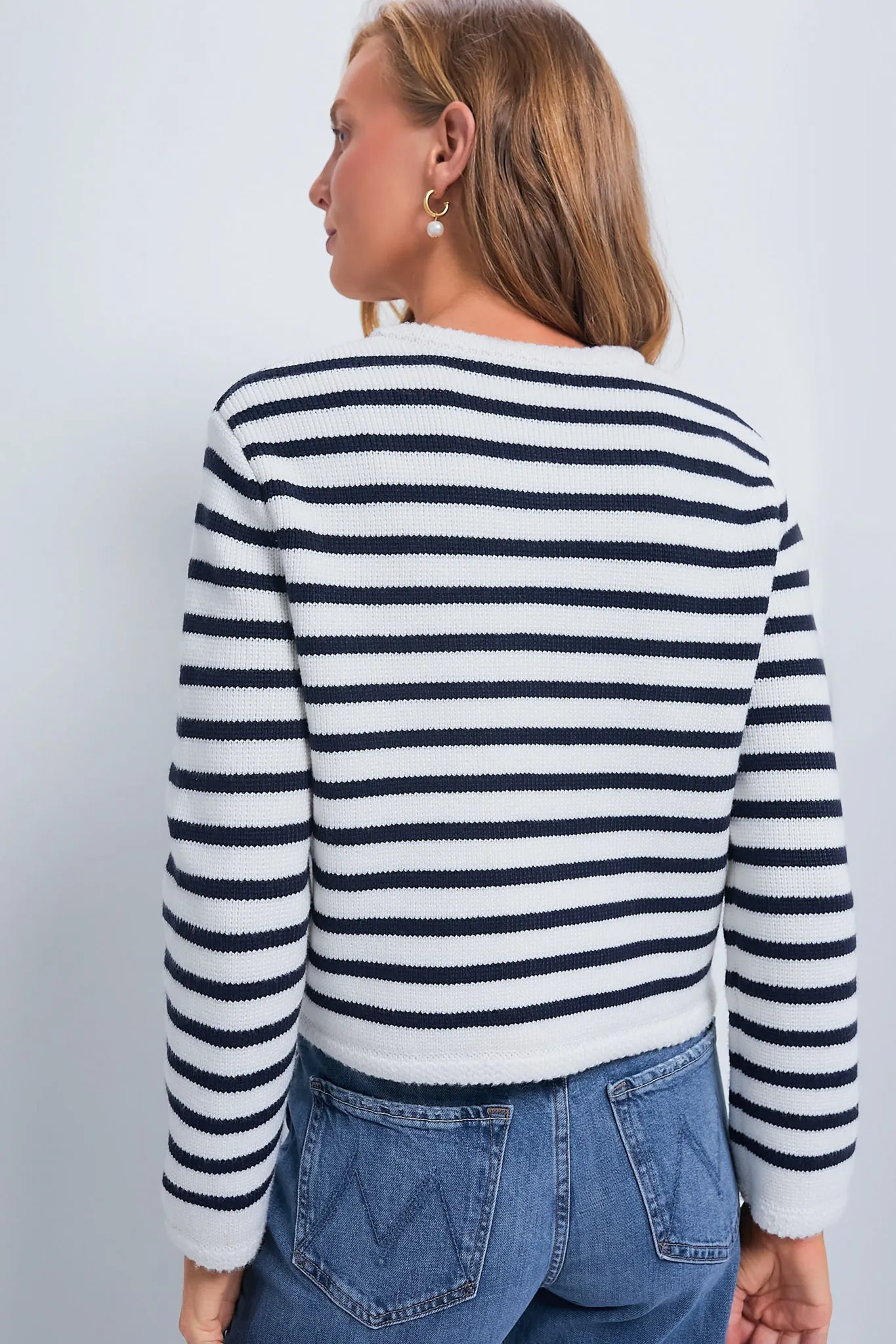 Navy & Cream Stripe Anna Structured Knit Cardigan