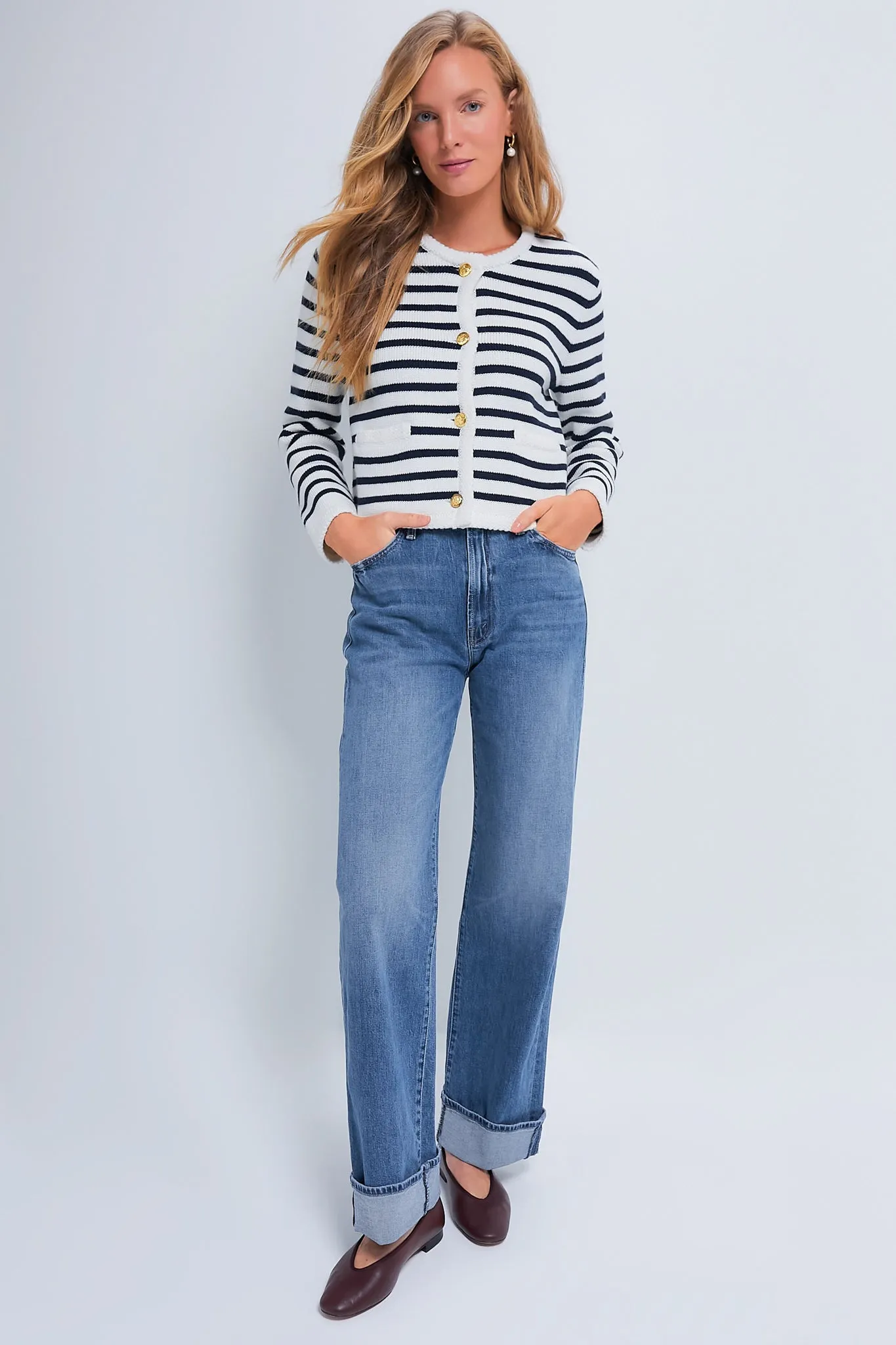 Navy & Cream Stripe Anna Structured Knit Cardigan