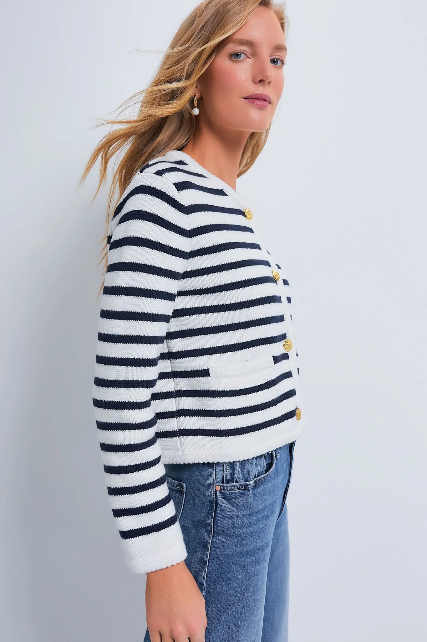 Navy & Cream Stripe Anna Structured Knit Cardigan