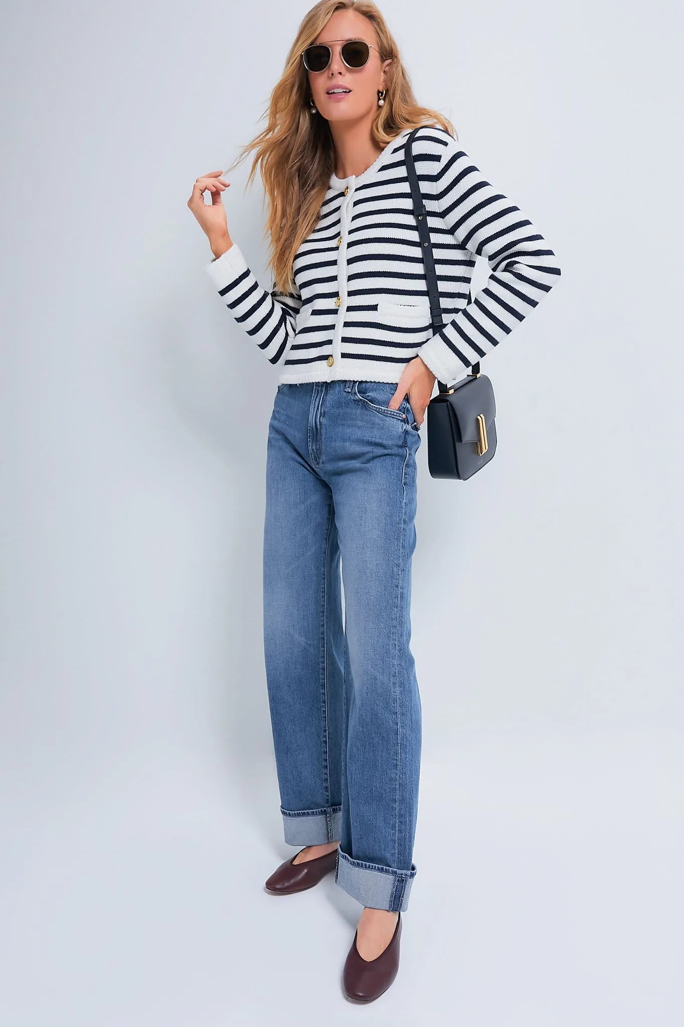 Navy & Cream Stripe Anna Structured Knit Cardigan