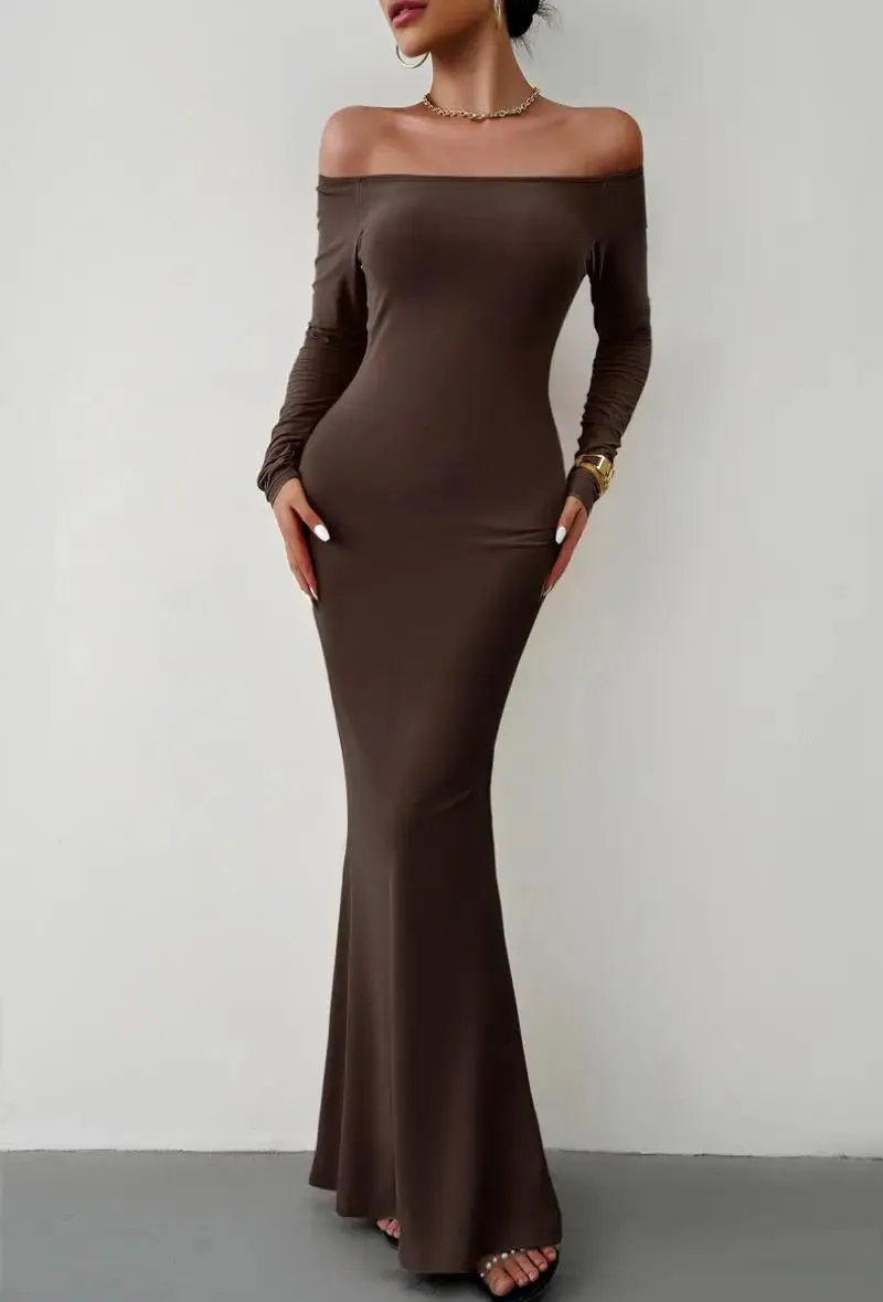 Off Shoulder Bodycon Mermaid Evening Dress - Full Length