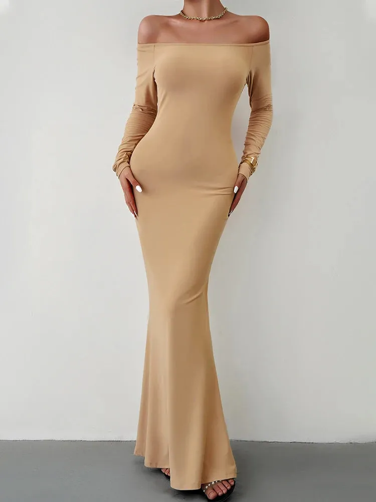 Off Shoulder Bodycon Mermaid Evening Dress - Full Length