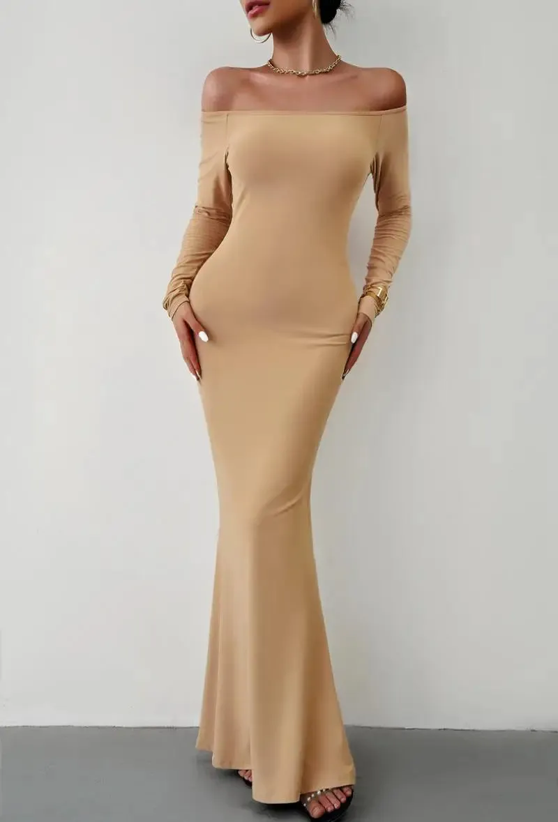 Off Shoulder Bodycon Mermaid Evening Dress - Full Length