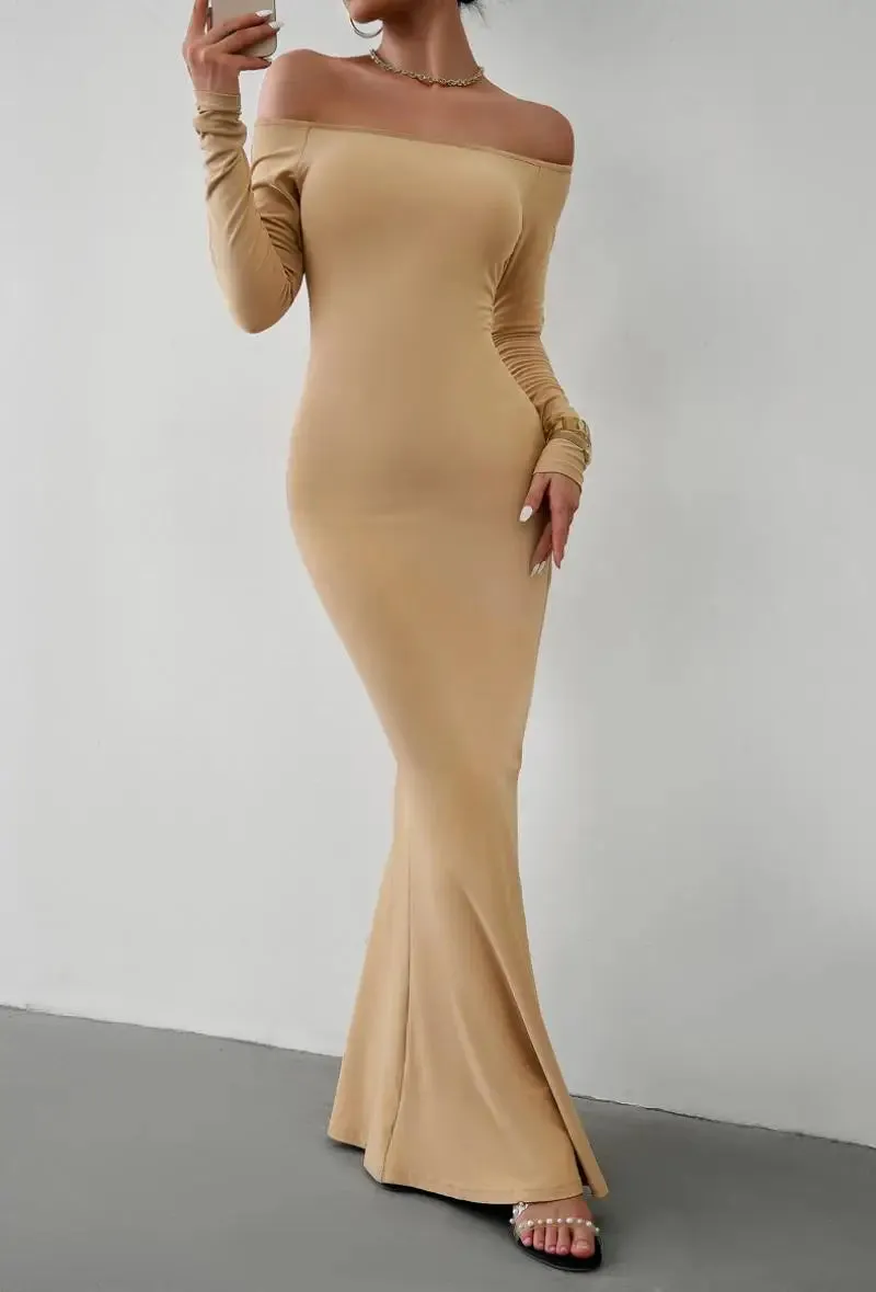 Off Shoulder Bodycon Mermaid Evening Dress - Full Length