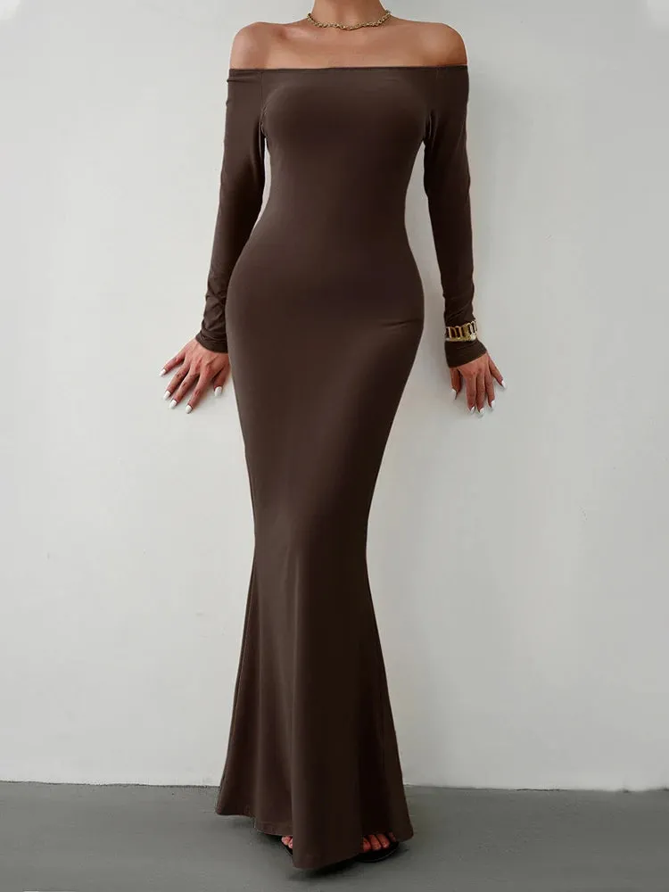 Off Shoulder Bodycon Mermaid Evening Dress - Full Length