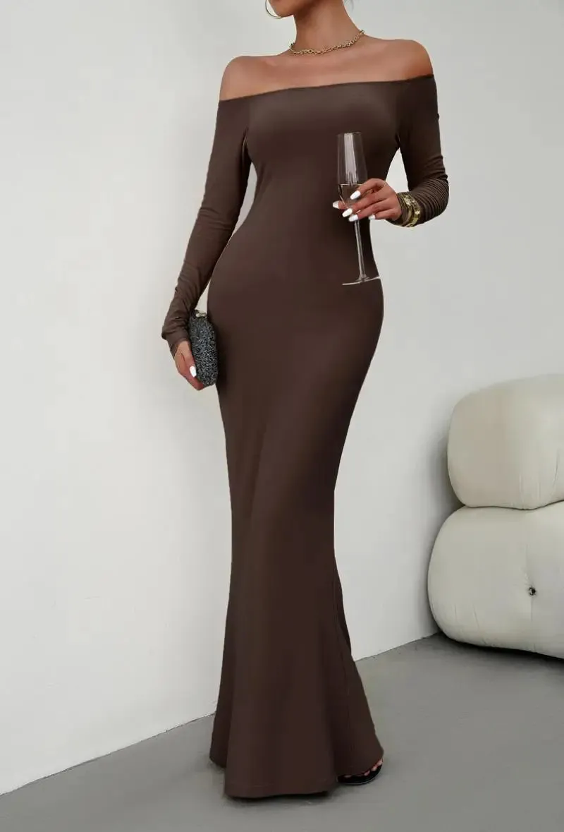 Off Shoulder Bodycon Mermaid Evening Dress - Full Length