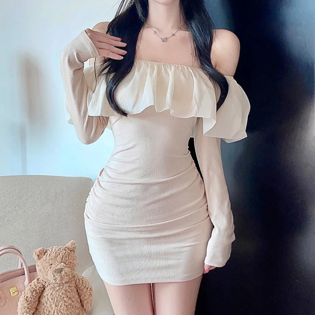 Off-The-Shoulder Solid Color Stretch Dress