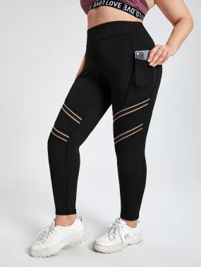 Plain Pocket High Waist Cropped Plus Size Sports Pants