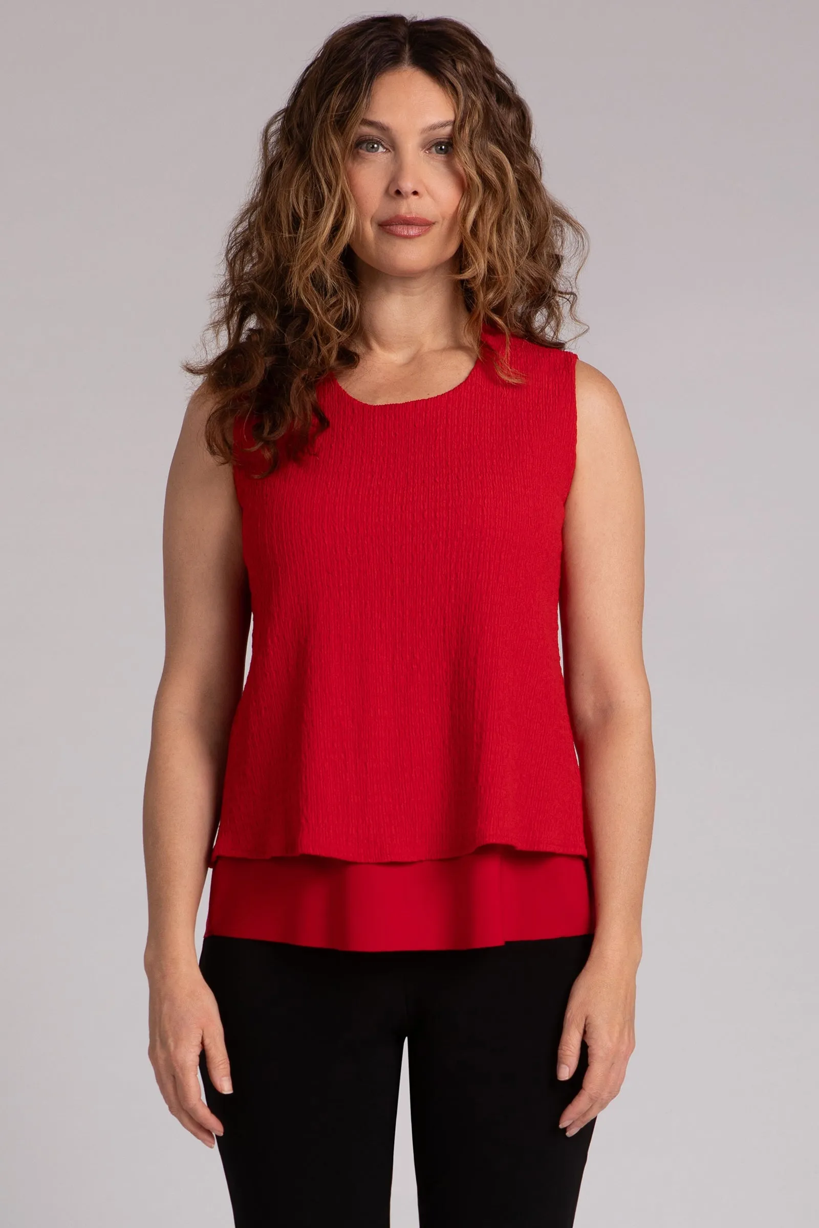 Popcorn Waffle Sleeveless Double Layer Shell | Poppy