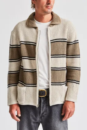 Powell Zip Cardigan - Ivory/Taupe