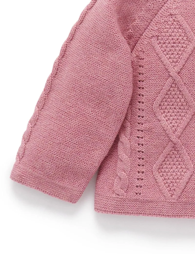 Purebaby Cable Cardigan - Beetroot Melange