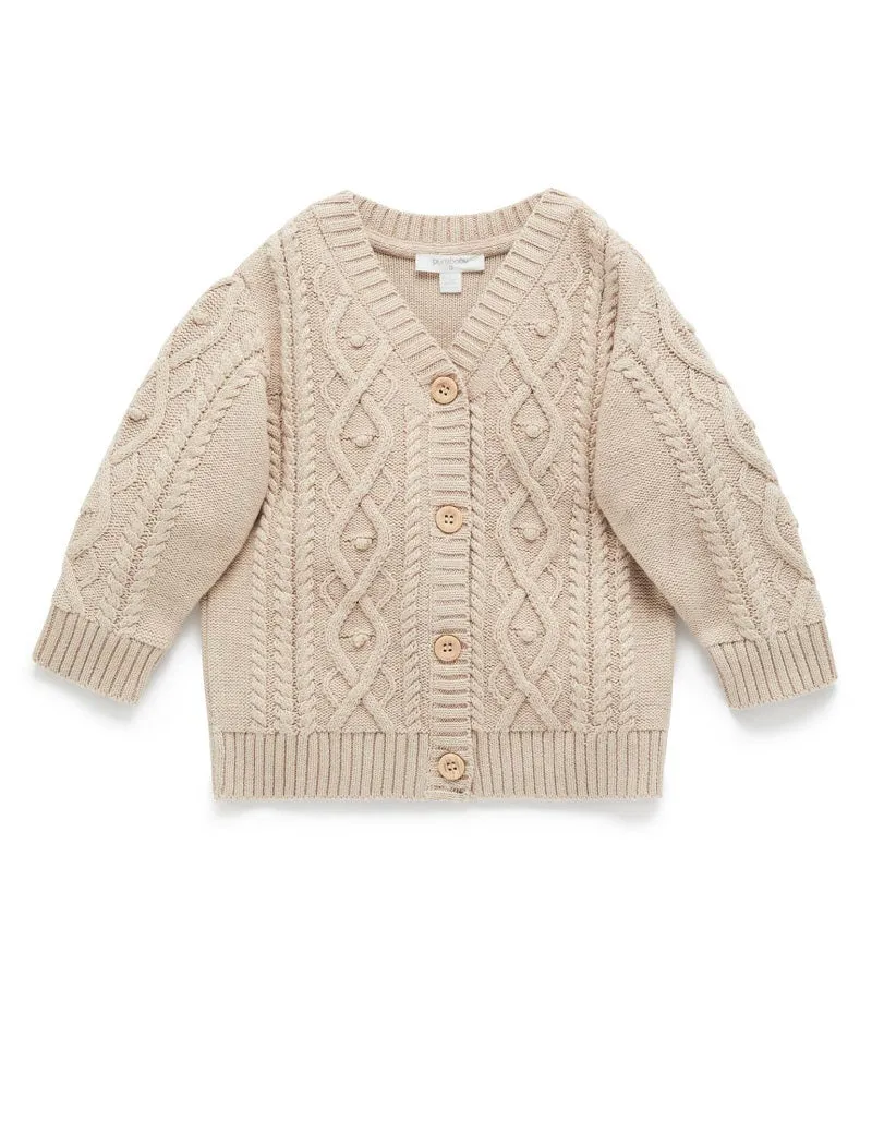 Purebaby Girls Cable Cardigan - Biscuit Melange