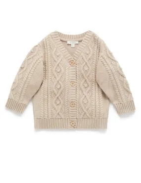 Purebaby Girls Cable Cardigan - Biscuit Melange