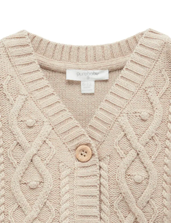 Purebaby Girls Cable Cardigan - Biscuit Melange