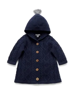 Purebaby Long Cable Cardigan - Midnight Melange