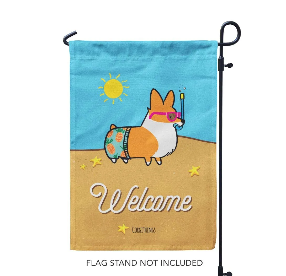 "Beach Party" Corgi Garden Flag