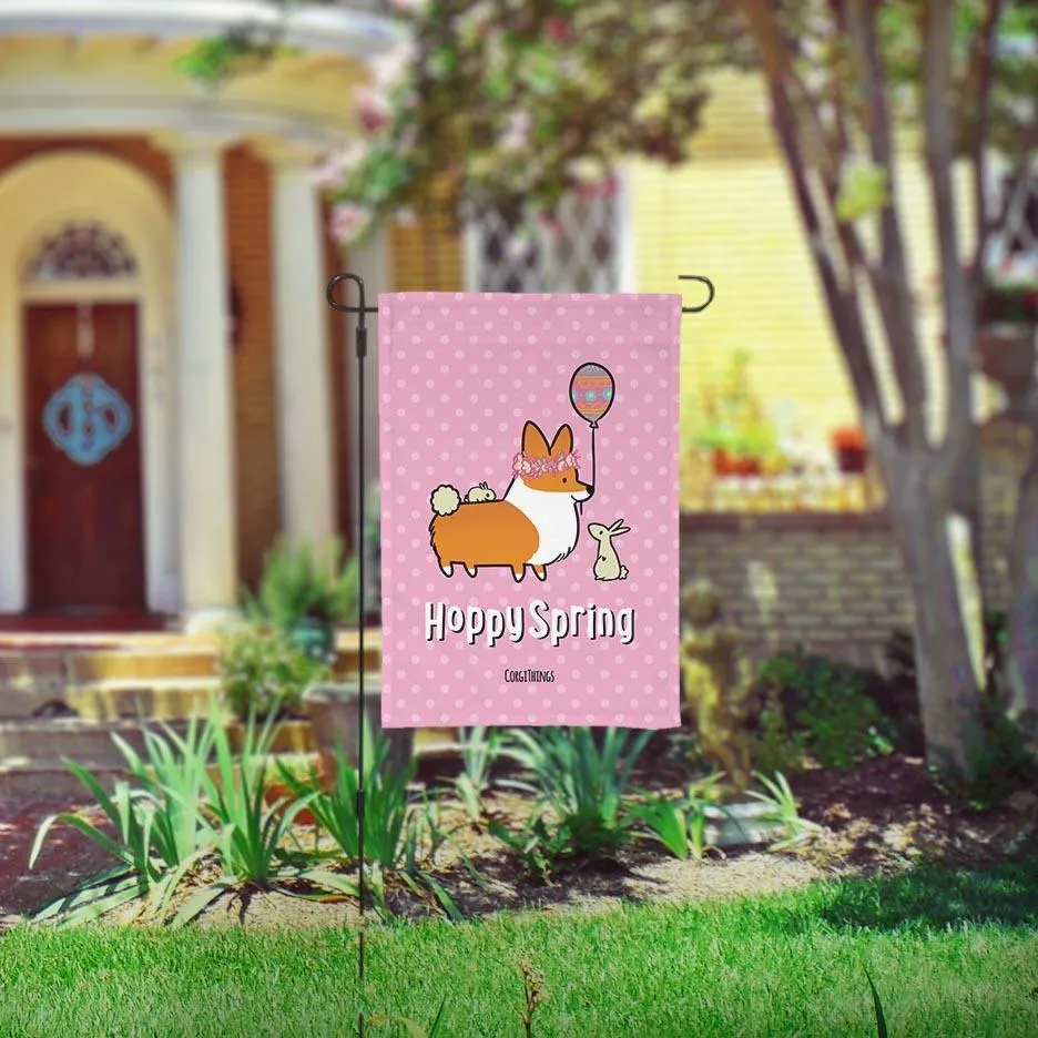 "Hoppy Spring" Corgi Garden Flag