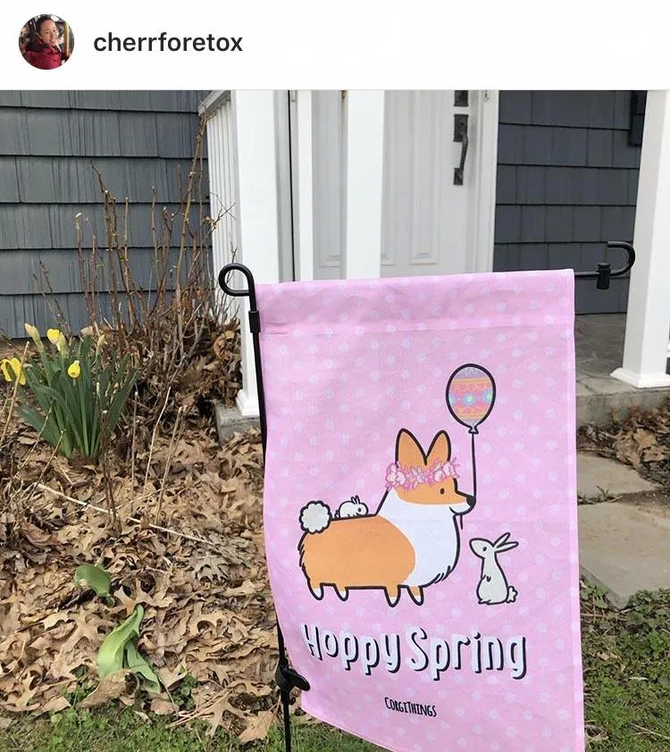 "Hoppy Spring" Corgi Garden Flag