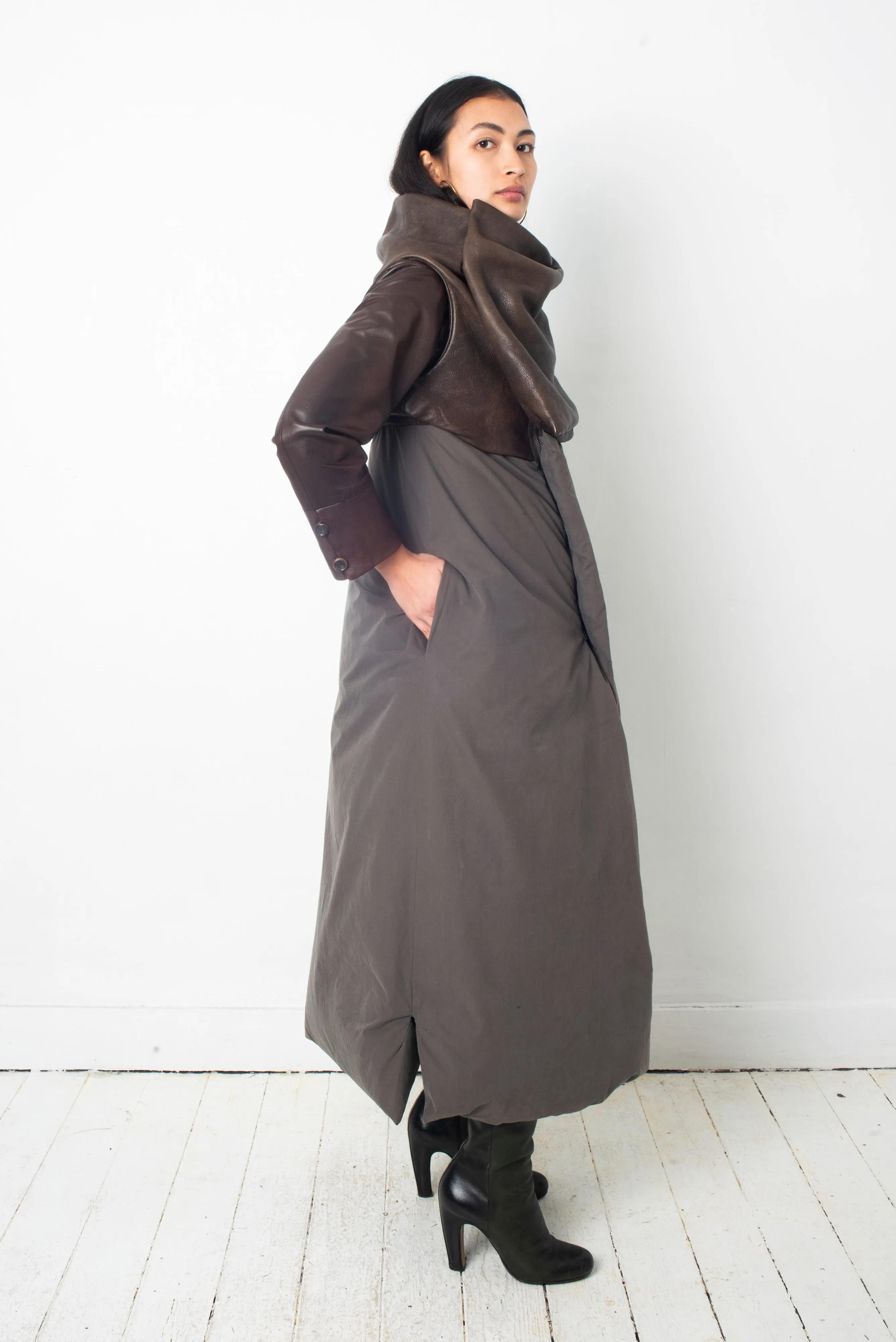 Rick Owens FW 2010 sleeveless down coat with leather collar