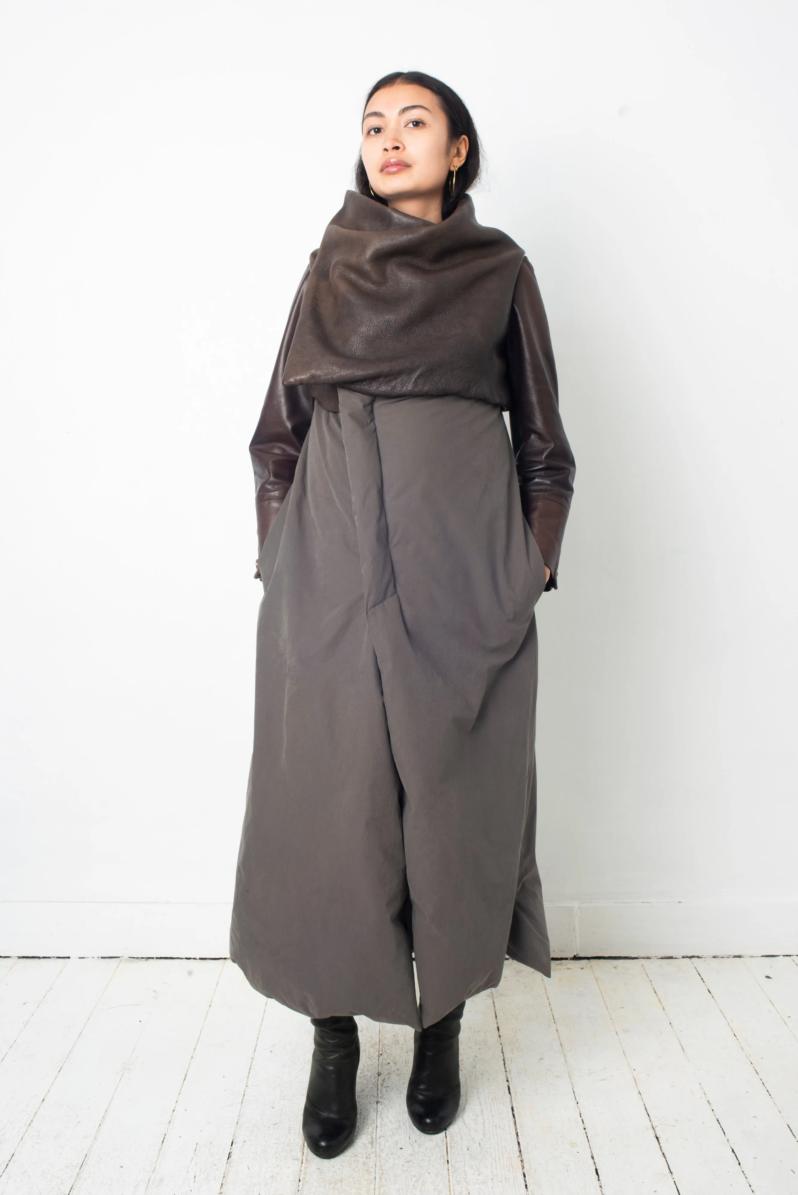 Rick Owens FW 2010 sleeveless down coat with leather collar