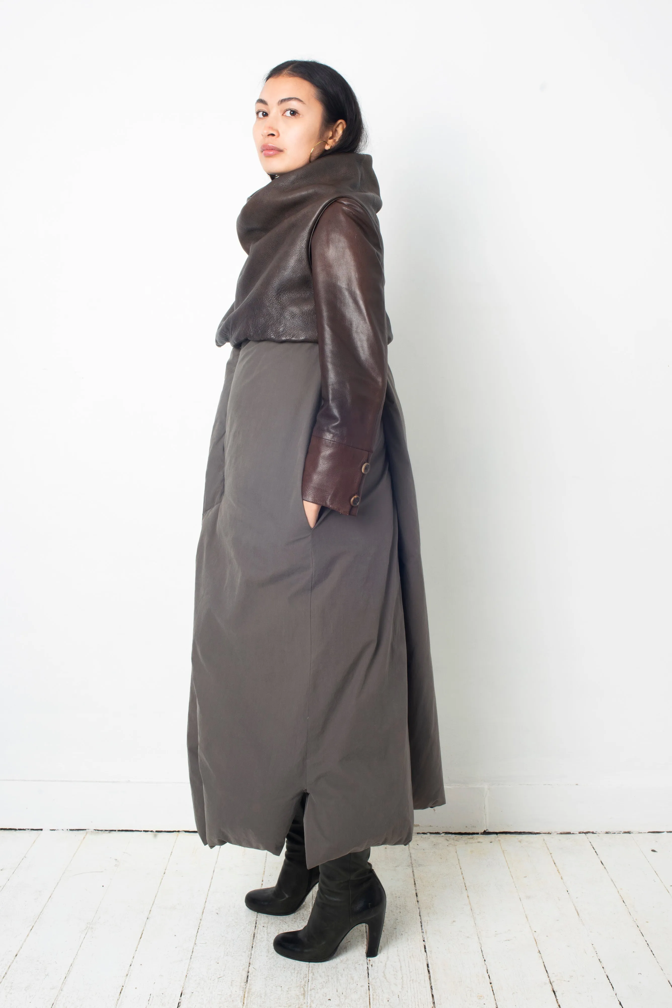 Rick Owens FW 2010 sleeveless down coat with leather collar