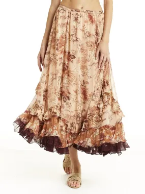 Secret Mission Peach Floral With Border Zuma Beach Janet Maxi Skirt